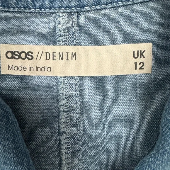 ASOS Blue Denim Long Sleeve Snap Front Mini Shirt Dress 8 - Picture 4 of 7